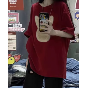 美式复古纯棉正肩短袖T恤女大码中长款遮屁股国潮牌圆领夏季上衣